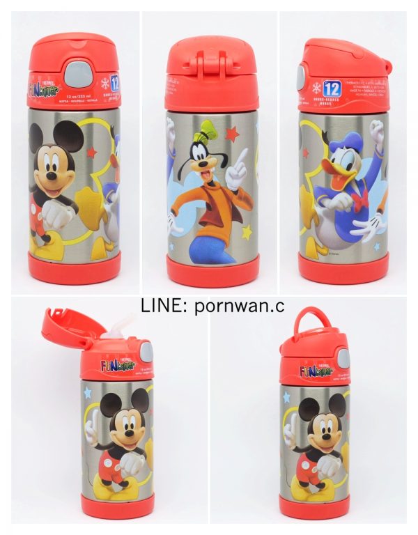 H2159 ขวดน้ำสแตนเลสเก็บความเย็น หลอดดูดนิ่ม Mickey Mouse Thermos Funtainer Bottle