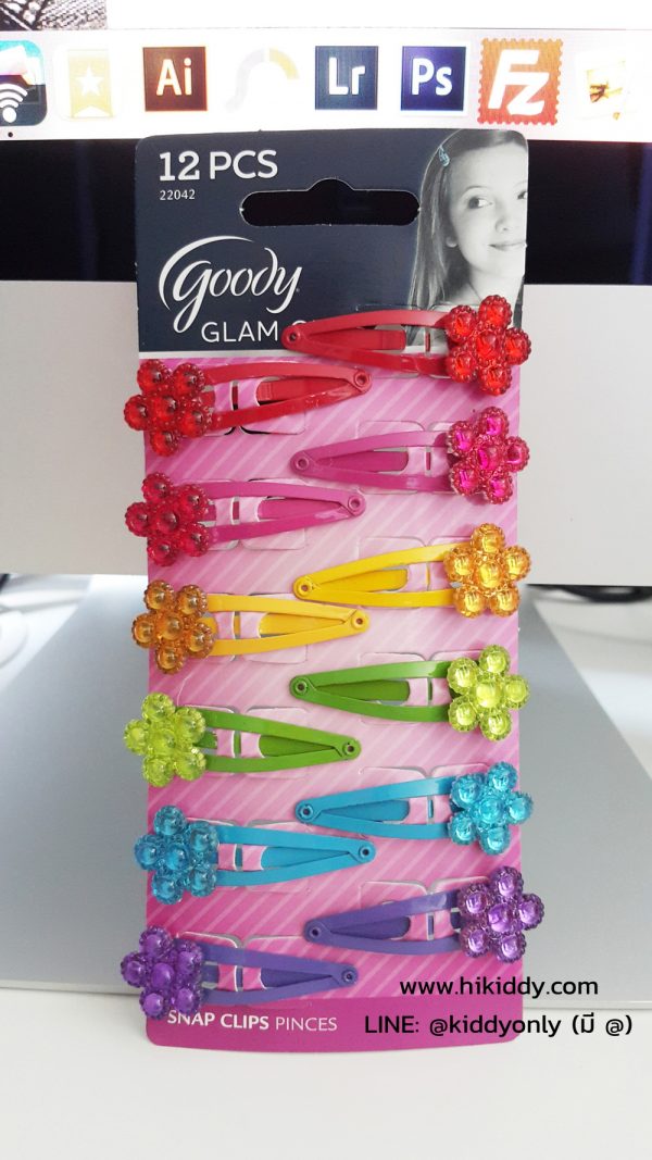 H6503 กิ๊บติดผม Goody Girl Jewelled Flower Contour Snap Clip, 12 count