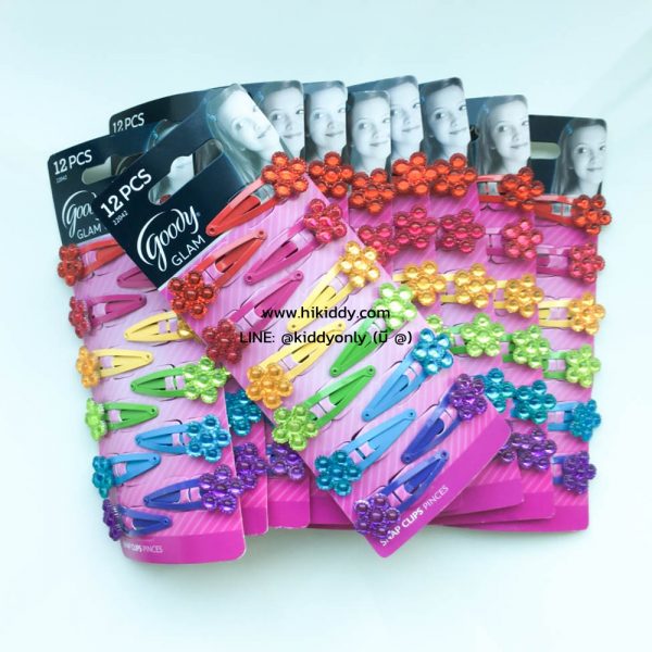 H6503 กิ๊บติดผม Goody Girl Jewelled Flower Contour Snap Clip, 12 count